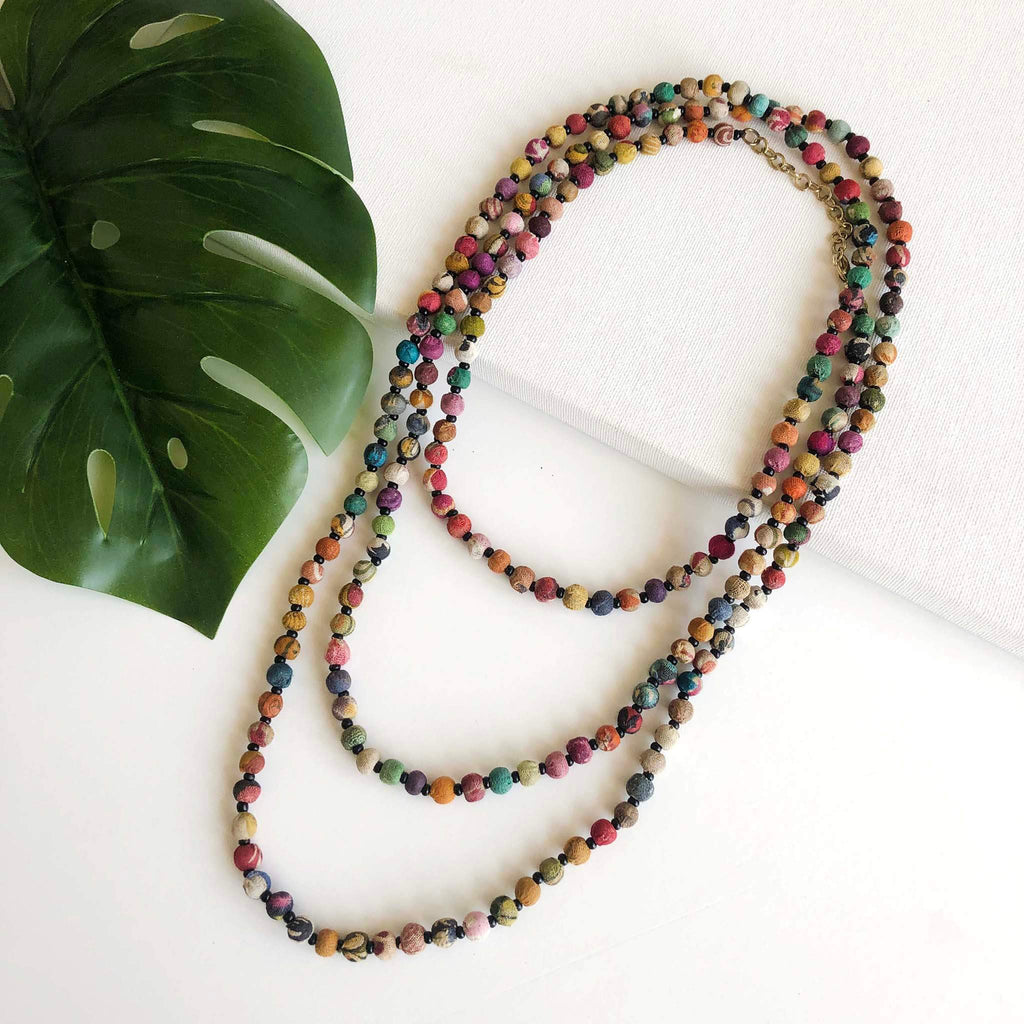 Bohemian Multilayer Seed Beaded Wrap Necklace Pink/Black Fashion