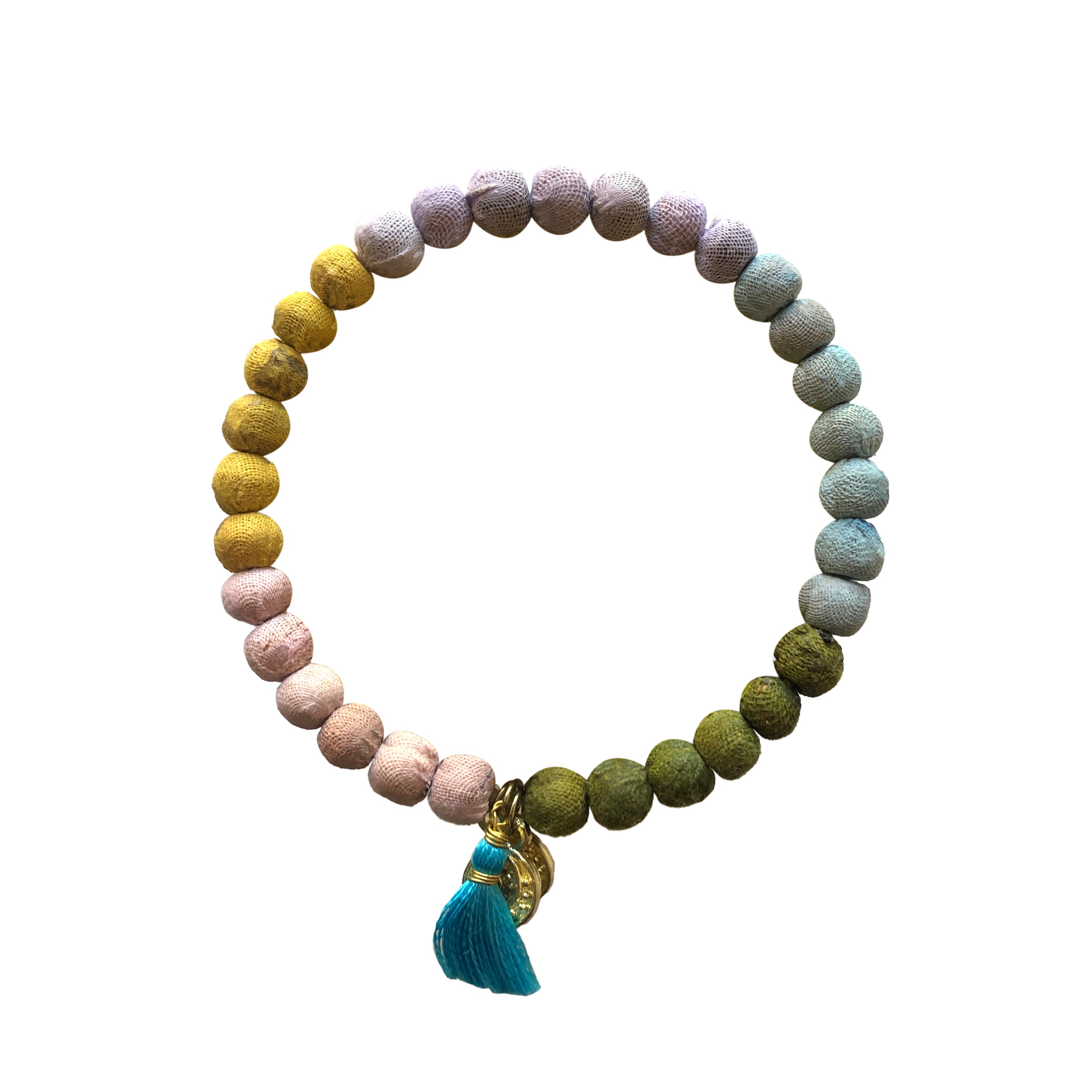 A pastel beaded bracelet against a white background.